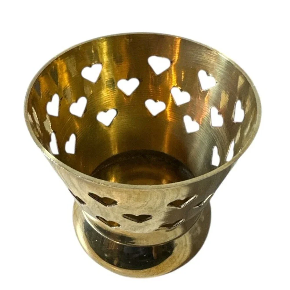 Vintage Solid Brass Votive Candle Holder with‎ Heart Cut Outs Handmade in India